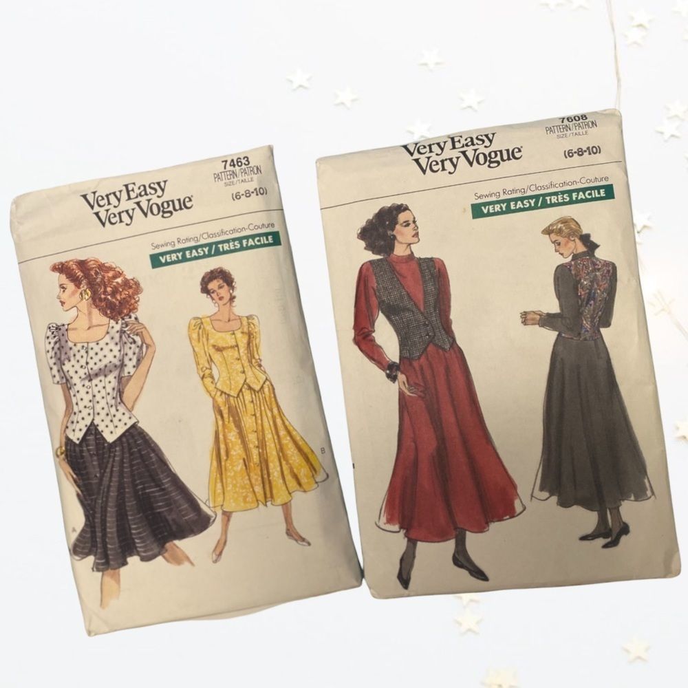 Very Easy Very Vogue Vintage 80s Sewing Patterns Size 6, 8, 10 Bundle of 2